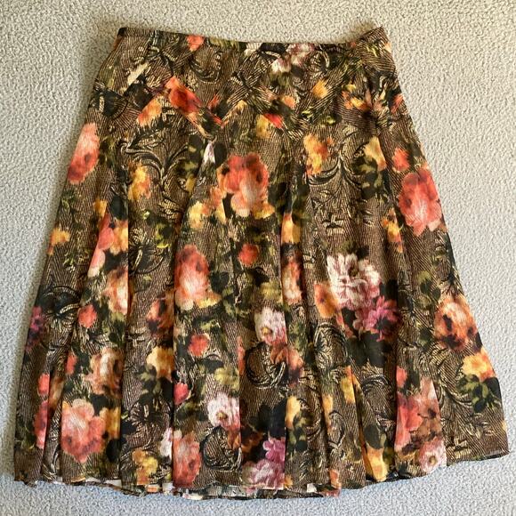 Coldwater Creek Dresses & Skirts - Coldwater Creek Knee Length Skirt Large Floral A-Line Retro Classic Brown Pink